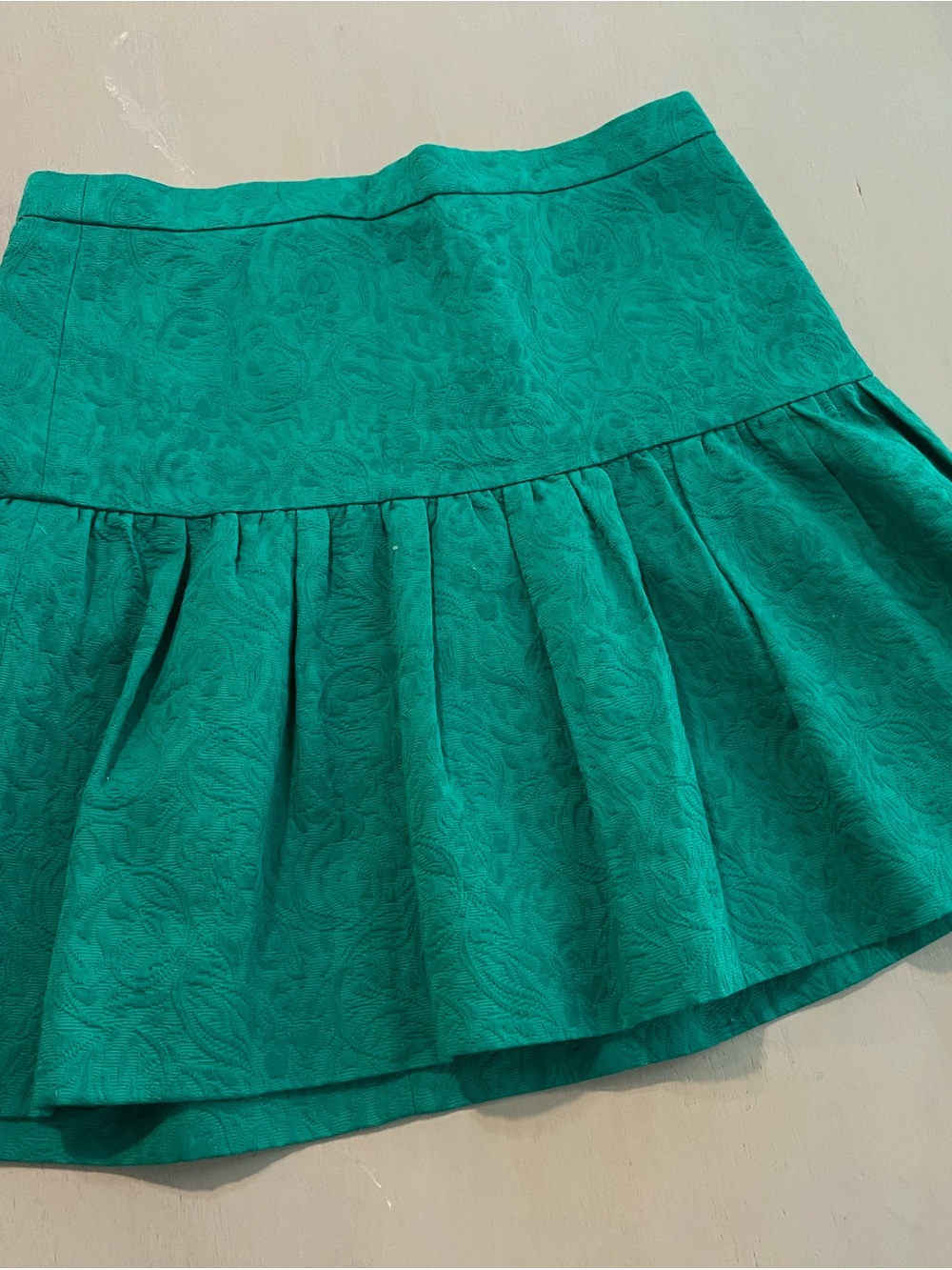 J. Crew Emerald Green Jacquard Matelassé Drop Waist Flounce Mini Skirt - Size 4